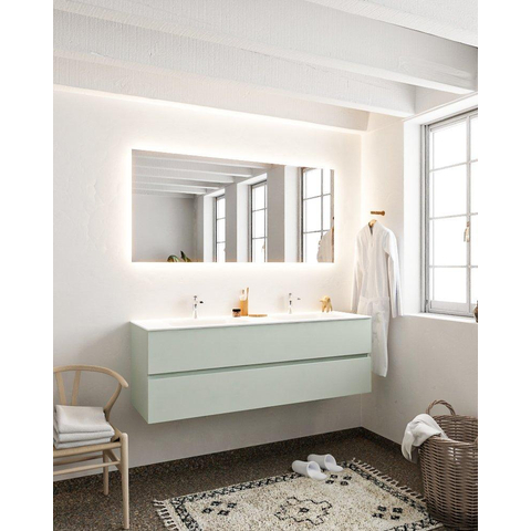 MONDIAZ VICA Ensemble de meuble salle de bain - 150cm - 2 tiroirs - lavabo Cloud double - 2 trous de robinet - solid surface gris SW410829