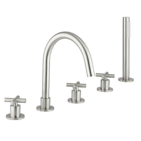 Crosswater MPRO Crosshead Badrandkraan - 5 gats - met handdouche - geborsteld RVS SW648401