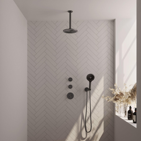 Brauer Gunmetal Edition Ensemble de douche pluie encastré - douche principale 20cm - bras plafond - 3 boutons lisses - douchette ronde 3 positions - PVD - gunmetal brossé SW715853