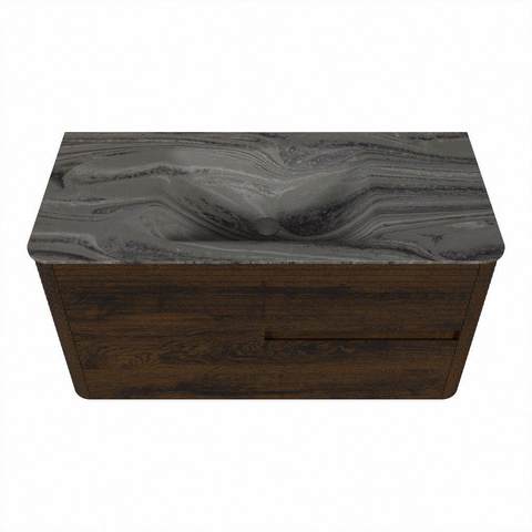 Mondiaz CIRO-DLUX Meuble de salle de bains - 100x45x50cm - Plan-vasque solid surface Sombra - 1 vasque au milieu - sans trous de robinetterie - 2 tiroirs - Noyer SW1530752