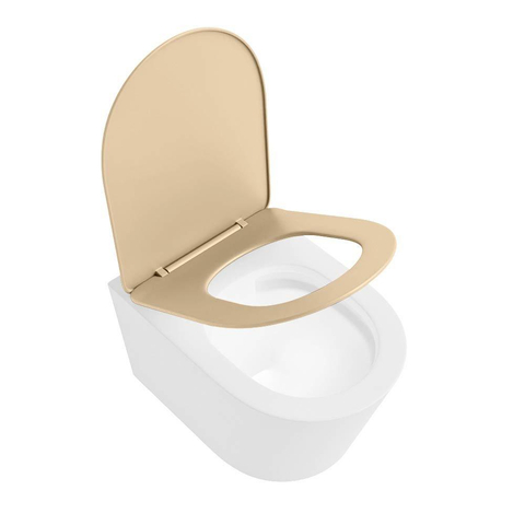 Mondiaz LAVIE hangtoilet – spoelrandloos – 36 x 53 cm – met softclose zitting – Talc (wit), zitting Sand (beige) SW1208779