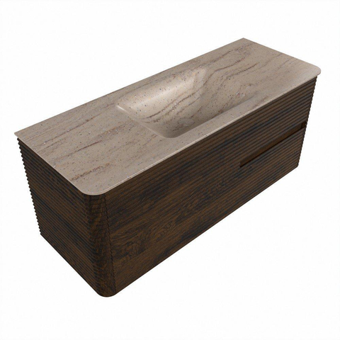 Mondiaz CIRO-DLUX Badkamermeubelset - 120x45x50cm - Solid surface wastafel Saba - 1 wasbak Midden - 1 kraangat - 2 lades - Walnut SW1530708