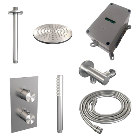 Brauer Brushed Edition Ensemble de douche pluie encastré - douche principale 20 cm - 2 fonctions - - incluant partie encastrable - douchette à main 1 fonction - inox brossé PVD SW538378