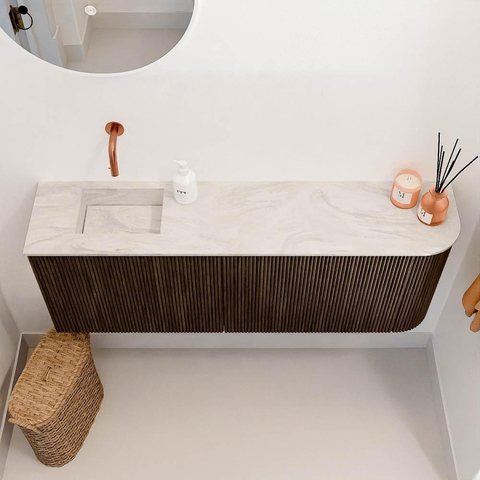 Mondiaz JOYA-DLUX 111.6cm toiletmeubel - ronding rechts kleur Walnut - Wastafel FAYE positie Links Zonder kraangat kleur Ostra. SW1422628