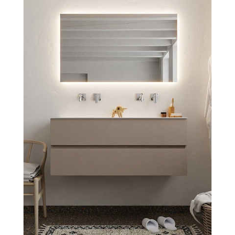 MONDIAZ VICA Ensemble de meuble salle de bain - 120cm - 2 tiroirs - lavabo Cloud double - 0 trous de robinet - solid surface smoke SW411408