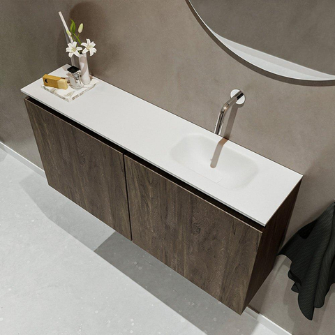 MONDIAZ TURE Toiletmeubel 100x23x50cm met 0 kraangaten 2 deuren dark brown mat Wastafel Eden rechts Solid Surface Wit SW475198