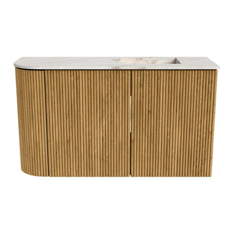 Mondiaz JOYA-DLUX Meuble de toilette 71,6cm - arrondi gauche couleur Chêne - Vasque FAYE position Droite Sans trou de robinet couleur Frappe SW1421975