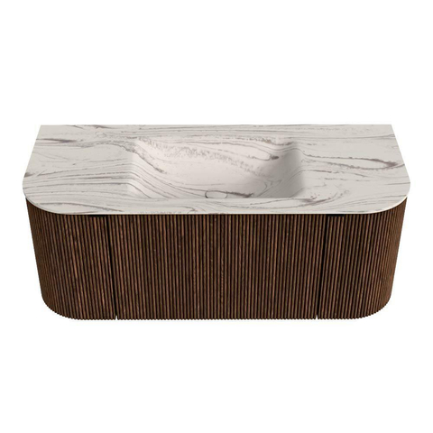 MONDIAZ KURVE-DLUX Meuble de salle de bains 110cm arrondi gauche + droite couleur Walnut avec 1 tiroir et 2 portes. Lavabo CLOUD central 1 trou de robinetterie Nata. SW1432187
