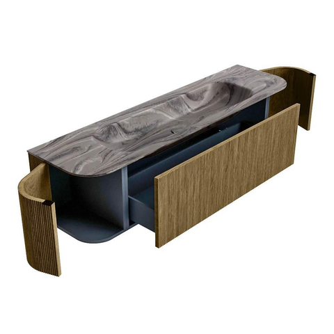 MONDIAZ KURVE-DLUX Meuble de salle de bains 170cm arrondi Gauche + Droite couleur Dusk avec 1 tiroir et 2 portes. Lavabo BIG LARGE Central sans trou de robinet Sombra. SW1433873