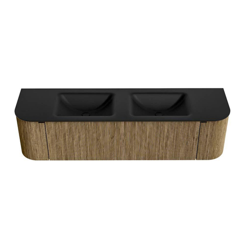 Mondiaz KURVE Badkamermeubelset - 170x46x40cm - 1 lade - 2 deuren - wastafel solid surface - dubbel - 2 kraangaten - Dusk SW1414831