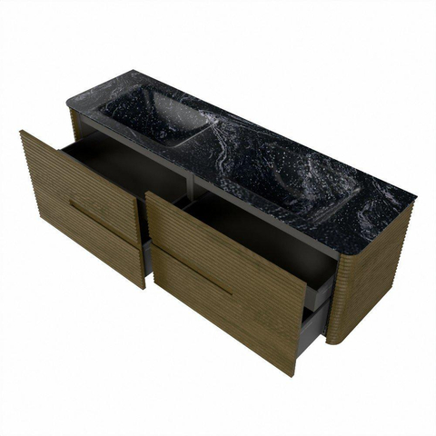 Mondiaz CIRO-DLUX Badkamermeubelset - 160x45x50cm - Solid surface wastafel Lava - 2 wasbak Dubbel - zonder kraangaten - 4 lades - Dusk SW1533056