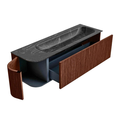 Mondiaz KURVE-DLUX Badkamermeubelset - 145x46x40cm - 1 lade - 1 deur - wastafel solid surface - rechts - 2 kraangaten - Ruby SW1416063