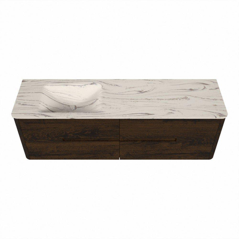 Mondiaz CIRO-DLUX Badkamermeubelset - 160x45x50cm - Solid surface wastafel Nata - 1 wasbak Links - zonder kraangaten - 4 lades - Walnut SW1530612