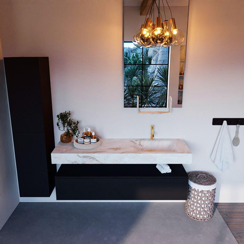 Mondiaz ALAN-DLUX Ensemble de meuble - 150cm - meuble Urban mat - 1 tiroir - Lavabo Cloud Frappe suspendu - vasque Droite - 1 trou de robinet SW805077