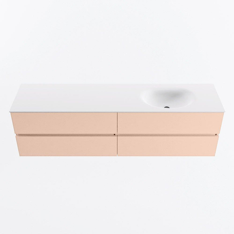 MONDIAZ Vica Ensemble meuble de salle de bains - 180cm - meuble bas rosee - 4 tiroirs - lavabo moon à droite - 1 trou de robinet - version haute 60cm - talc SW1080445
