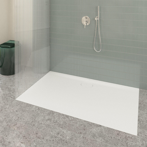 Villeroy & Boch Ecora douchebak - 150x90x3.5cm - afvoer lange zijde - stone white (wit) SW1558883