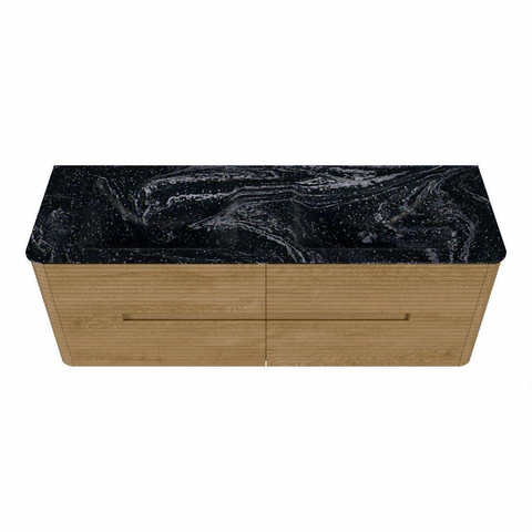 Mondiaz CIRO-DLUX Ensemble de meubles de salle de bains - 140x45x50cm - Lavabo solid surface Lava - 2 vasques double - 2 trous de robinet - 4 tiroirs - Chêne SW1531086