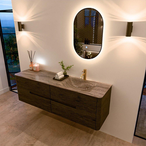 Mondiaz CIRO-DLUX Badkamermeubelset - 160x45x50cm - Solid surface wastafel Oza - 1 wasbak Rechts - 1 kraangat - 4 lades - Shadow SW1532675