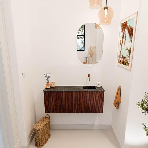 Mondiaz JOYA-DLUX 100cm toiletmeubel - kleur Ruby - Wastafel FAYE positie Rechts Zonder kraangat kleur Lava. SW1423640