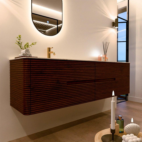 Mondiaz CIRO-DLUX Meuble de salle de bains - 180x45x50cm - Plan vasque solid surface Ostra - 1 vasque à gauche - 1 trou de robinet - 4 tiroirs - Ruby SW1531872