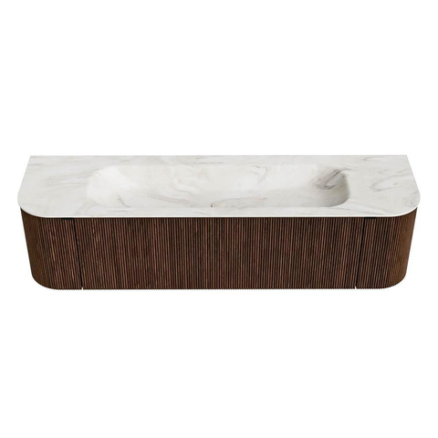 MONDIAZ KURVE-DLUX Meuble de salle de bains 170 cm avec module 25 Len R couleur Walnut avec 1 tiroir et 2 portes. Lavabo BIG LARGE central sans trou de robinet couleur Ostra. SW1137842