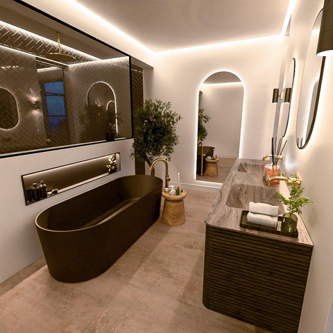 Mondiaz CIRO-DLUX Ensemble de meubles de salle de bains - 190x45x50cm - lavabo en solid surface Oza - 2 bacs Double - sans trous de robinet - 4 tiroirs - Shadow SW1532684
