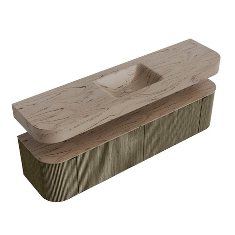 MONDIAZ THOR-DLUX Meuble de salle de bains - 180cm - arrondi gauche + droite - couleur Shadow - 2 tiroirs - 2 portes - Vasque suspendue CLOUD Milieu sans trou de robinet - couleur Arena SW1466132