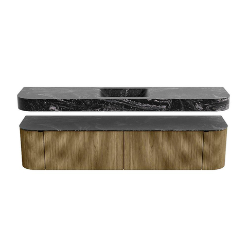 MONDIAZ THOR-DLUX 200cm meuble de salle de bains arrondi gauche + droite couleur Dusk avec 2 tiroirs et 2 portes. Vasque suspendue CLOUD Milieu sans trou de robinet couleur Lava. SW1466854