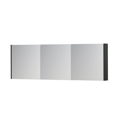 INK SPK1 Spiegelkast - 180x14x60cm - 3 deuren - dubbelzijdige Spiegel - schakelaar en stopcontact - MDF lak antraciet mat SW493965