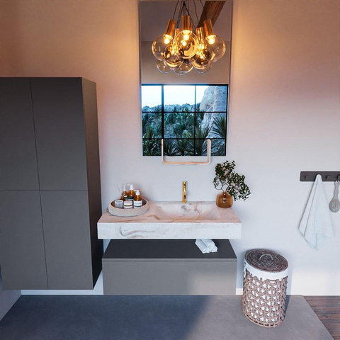Mondiaz ALAN-DLUX Ensemble de meuble - 100cm - meuble Plata mat - 1 tiroir - Lavabo Cloud Frappe suspendu - vasque Droite - 1 trou de robinet SW805512