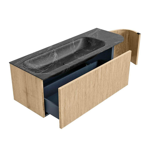 MONDIAZ KURVE-DLUX meuble de salle de bains 125 cm avec module 25 R couleur Chêne avec 1 tiroir et 1 porte. Lavabo BIG MEDIUM gauche sans trou de robinet couleur Lava. SW1138145