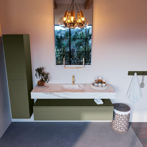 Mondiaz ALAN-DLUX Ensemble de meuble - 150cm - meuble Army mat - 1 tiroir - Lavabo Cloud Frappe suspendu - vasque Centre - 1 trou de robinet SW805596