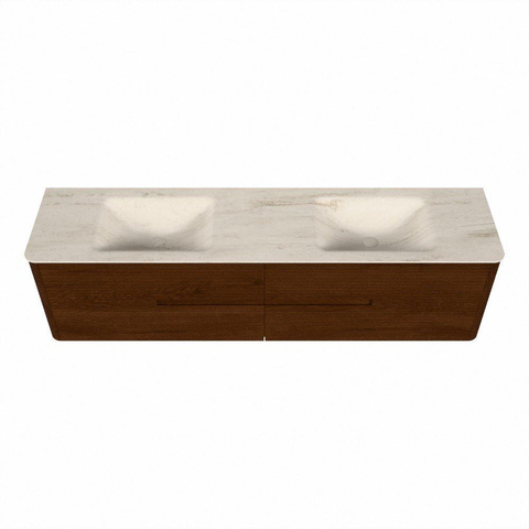 Mondiaz CIRO-DLUX Meuble de salle de bains - 190x45x50cm - plan vasque Solid surface Meli - 2 bassins Double - sans trous de robinetterie - 4 tiroirs - Ruby SW1531804