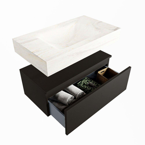 Mondiaz ALAN-DLUX Ensemble de meuble - 80cm - meuble Urban mat - 1 tiroir - Lavabo Cloud Ostra suspendu - vasque Centre - 1 trou de robinet SW807469