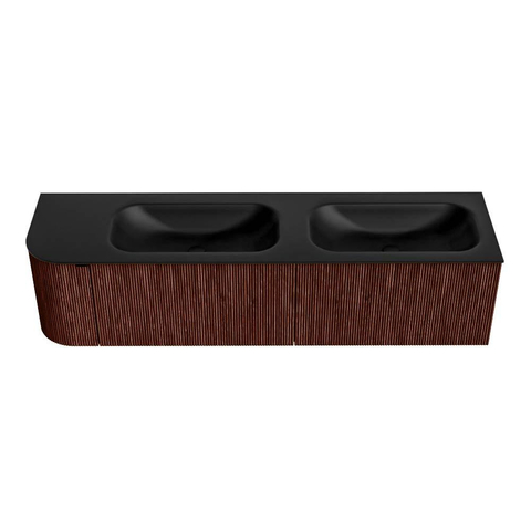 Mondiaz KURVE Badkamermeubelset - 175x46x40cm - 2 lade - 1 deur - wastafel solid surface - dubbel / rechts - 2 kraangaten - Ruby SW1415387