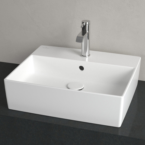 Villeroy & Boch memento 2.0 opzetwastafel - met 1 kraangat - 50x42cm CeramicPlus - met overloop - Stone White (mat wit) SW209585