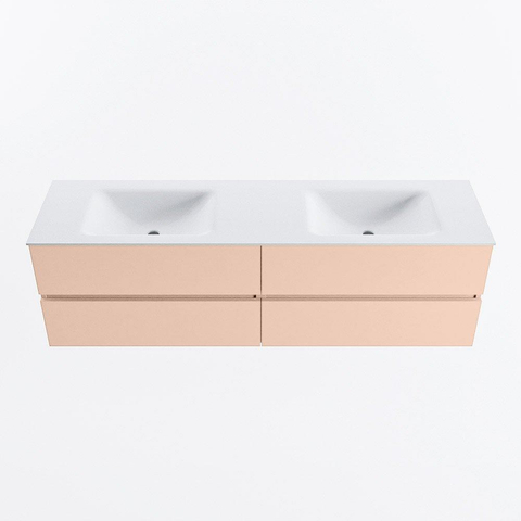 MONDIAZ Vica Ensemble meuble de salle de bains - 170cm - meuble bas rosee - 4 tiroirs - lavabo cloud double - sans trous de robinet - version haute 60cm - talc SW1083347