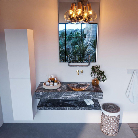Mondiaz ALAN-DLUX Ensemble de meuble - 110cm - meuble Lava mat - 0 tiroirs - Lavabo Cloud Lava suspendu - vasque Droite - 0 trous de robinet SW809216