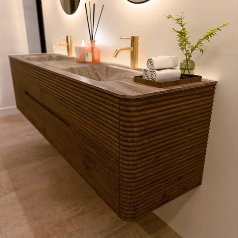 Mondiaz CIRO-DLUX Badkamermeubelset - 190x45x50cm - Solid surface wastafel Oza - 2 wasbak Dubbel - 2 kraangaten - 4 lades - Dusk SW1533335