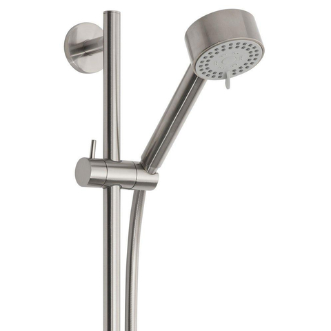 Wiesbaden Unimatch Cadans glijstangset compleet - met handdouche - 3 standen - diameter 8cm - PVD - geborsteld staal (RVS) SW10539
