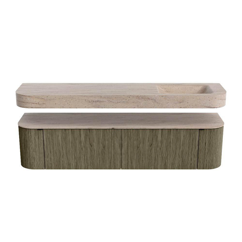MONDIAZ THOR-DLUX Meuble de salle de bains 190cm arrondi gauche + droite couleur Shadow avec 2 tiroirs et 2 portes. Vasque suspendue CLOUD Droite sans trou de robinet couleur Saba. SW1466695