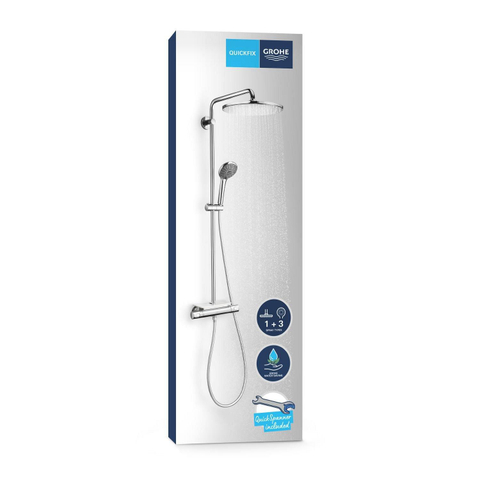 Grohe Vitalio Joy opbouw regendoucheset – thermostatisch – Ø31 cm hoofddouche – glijstang 112 cm – zeepschaal – chroom SW568372