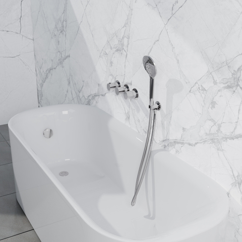 Fortifura Nebbio Badcombinatie-set - thermostaatkraan - wandaansluitbocht - met handdouchehouder - metalen doucheslang - ronde handdouche - badvulcombinatie - hoogglans chroom SW1238012