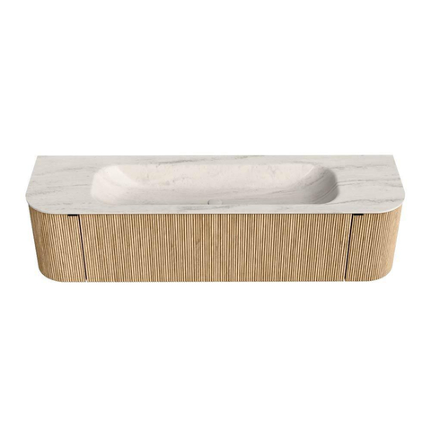 MONDIAZ KURVE-DLUX Meuble de salle de bains 170cm arrondi Gauche + Droite couleur Chêne avec 1 tiroir et 2 portes. Lavabo BIG LARGE Central 2 trous de robinet Meli. SW1431635