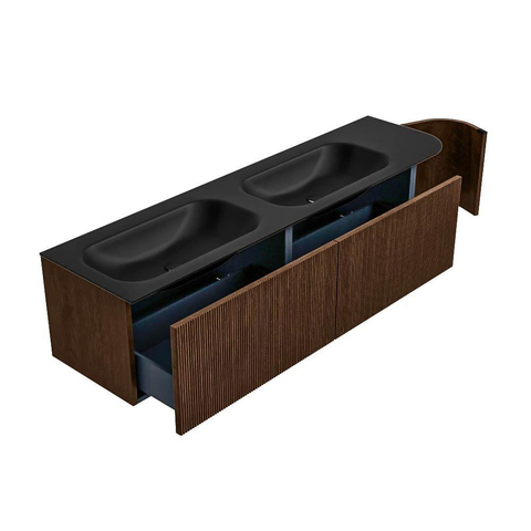 MONDIAZ KURVE 175cm badmeubel met module 25 R kleur Walnut met 2 lades en 1 deur. Wastafel BIG SMALL dubbel / links 2 kraangaten Urban. SW1138525