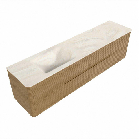 Mondiaz CIRO-DLUX Meuble de salle de bains - 190x45x50cm - Plan-vasque solid surface Ostra - 1 bassin à gauche - 1 trou de robinetterie - 4 tiroirs - Chêne SW1530971