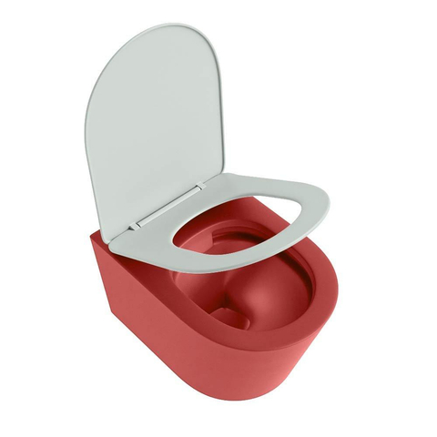 Mondiaz LAVIE hangtoilet – spoelrandloos – 36 x 53 cm – met softclose zitting – Fire (rood), zitting Greey (lichtgroen/grijs) SW1208673