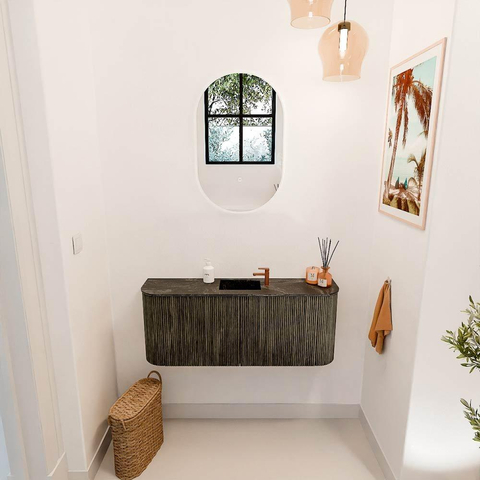 Mondiaz JOYA-DLUX 103.2cm toiletmeubel - ronding links en rechts kleur Shadow - Wastafel FAYE positie Midden 1 kraangat kleur Lava. SW1422873
