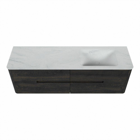 Mondiaz CIRO-DLUX Ensemble de meubles de salle de bains - 160x45x50cm - plan-vasque solid surface Opalo - 1 lavabo à droite - sans trous de robinet - 4 tiroirs - Shadow SW1532428