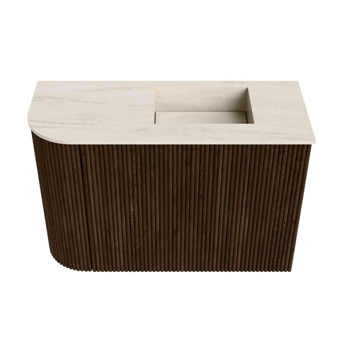 Mondiaz JOYA-DLUX 61.6cm toiletmeubel - ronding links kleur Walnut - Wastafel FAYE positie Rechts 1 kraangat kleur Meli. SW1426243
